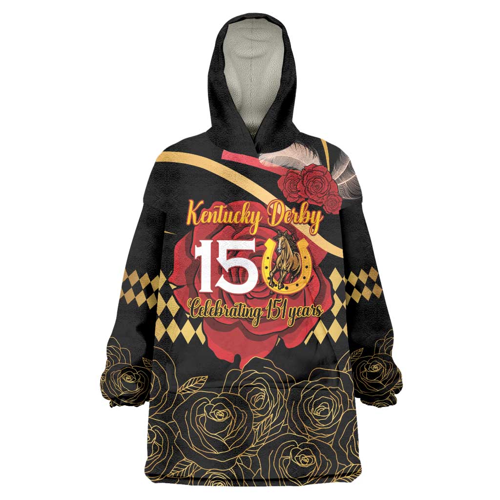 Kentucky Horse Racing Wearable Blanket Hoodie Celebrating 151 Years Horseshoe With Roses