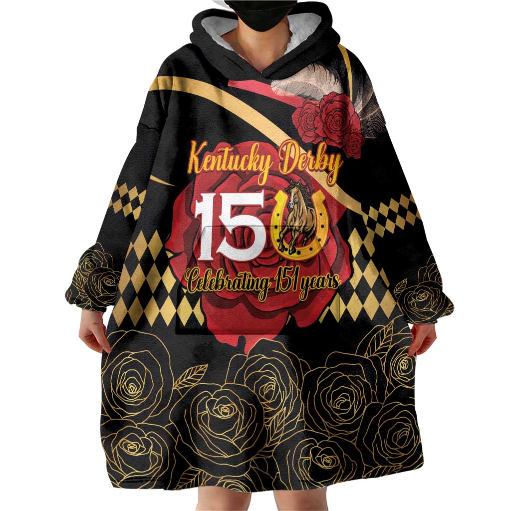 Kentucky Horse Racing Wearable Blanket Hoodie Celebrating 151 Years Horseshoe With Roses