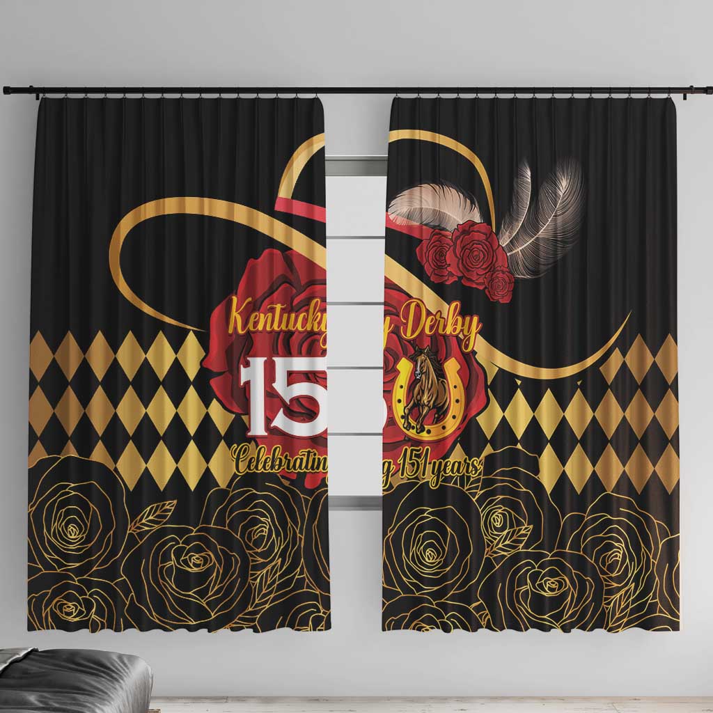 Kentucky Horse Racing Window Curtain Celebrating 151 Years Horseshoe With Roses