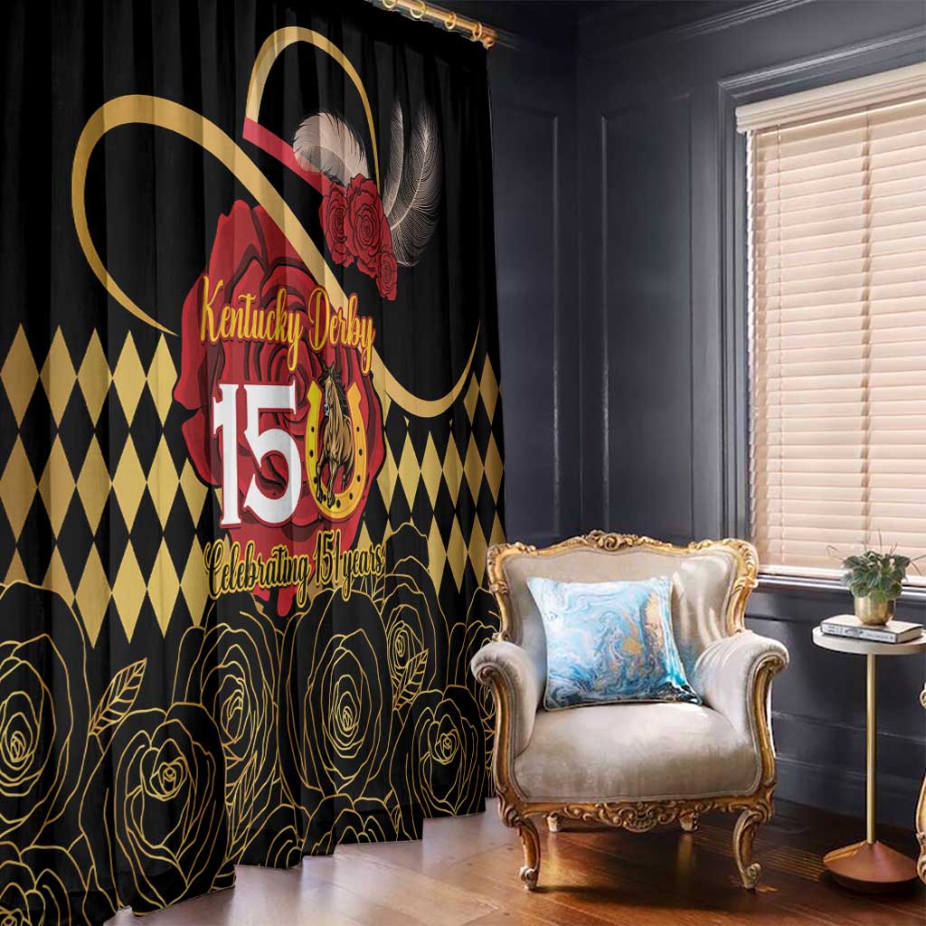 Kentucky Horse Racing Window Curtain Celebrating 151 Years Horseshoe With Roses