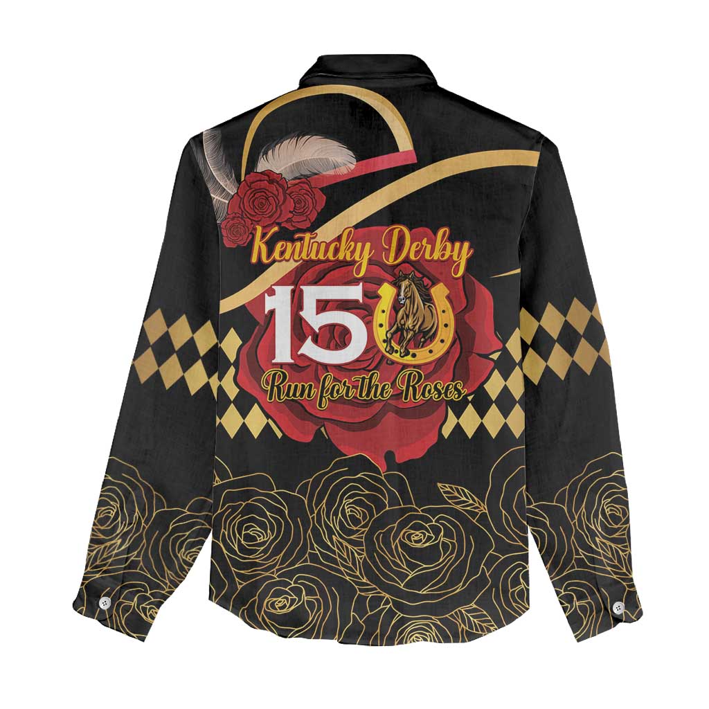 Kentucky Horse Racing Women Casual Shirt Celebrating 151 Years Horseshoe With Roses