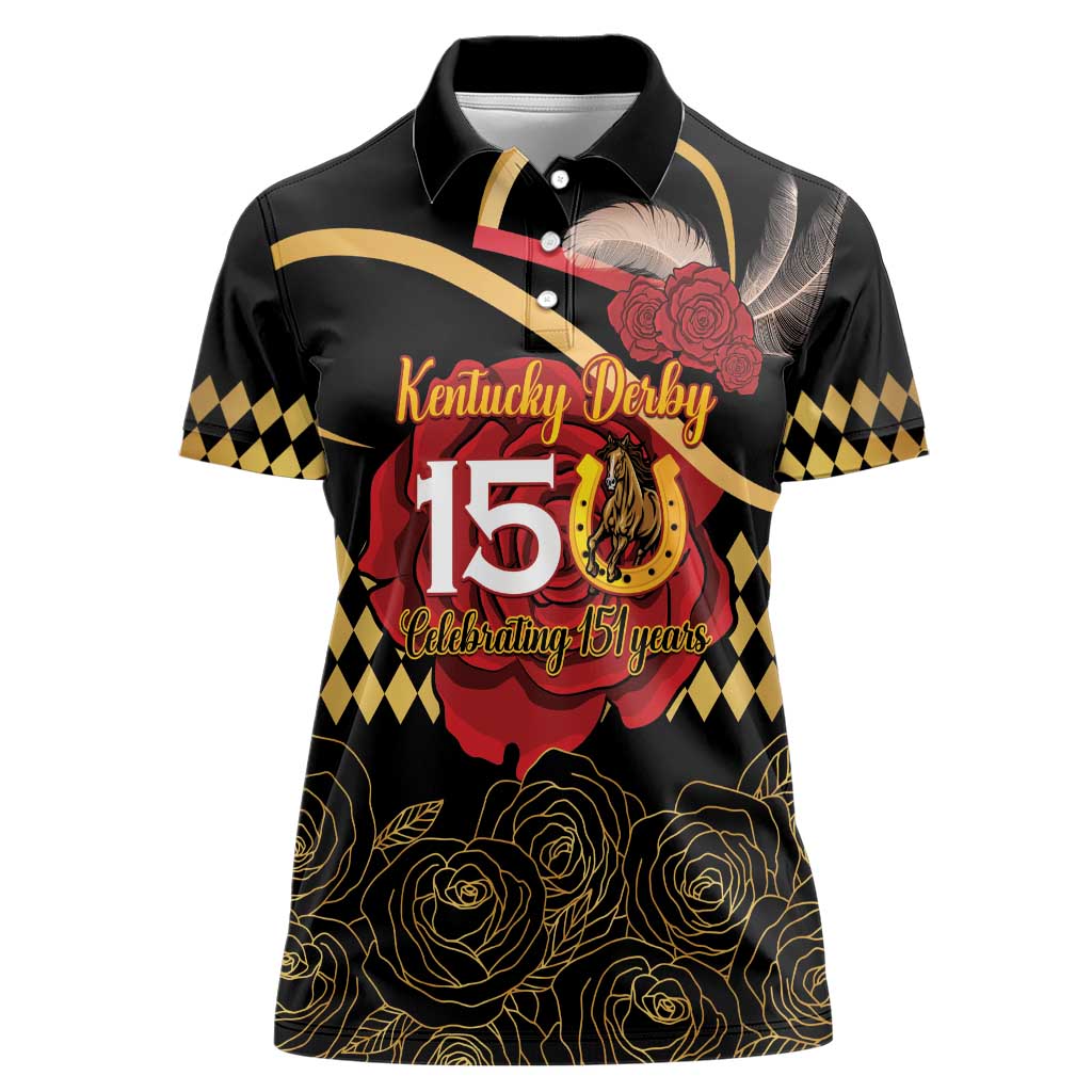 Kentucky Horse Racing Women Polo Shirt Celebrating 151 Years Horseshoe With Roses