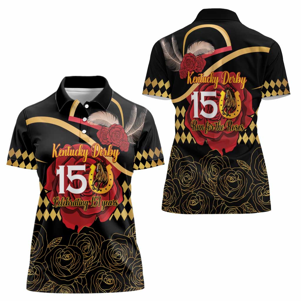 Kentucky Horse Racing Women Polo Shirt Celebrating 151 Years Horseshoe With Roses