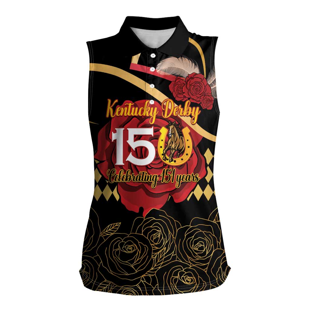 Kentucky Horse Racing Women Sleeveless Polo Shirt Celebrating 151 Years Horseshoe With Roses
