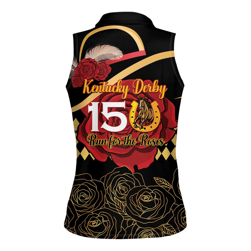Kentucky Horse Racing Women Sleeveless Polo Shirt Celebrating 151 Years Horseshoe With Roses