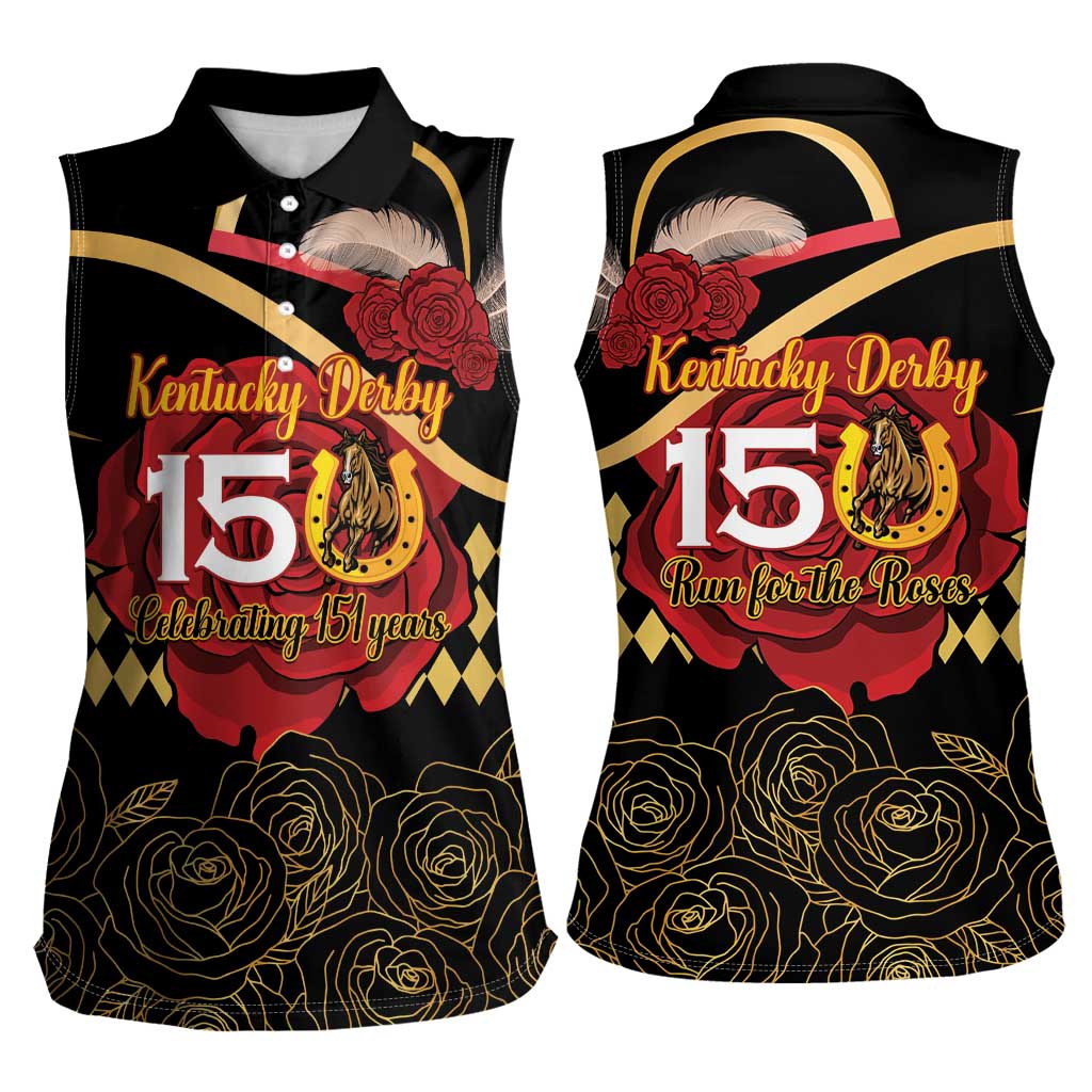 Kentucky Horse Racing Women Sleeveless Polo Shirt Celebrating 151 Years Horseshoe With Roses