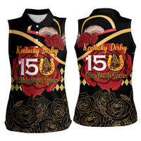 Kentucky Horse Racing Women Sleeveless Polo Shirt Celebrating 151 Years Horseshoe With Roses