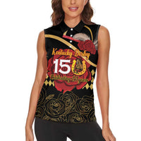 Kentucky Horse Racing Women Sleeveless Polo Shirt Celebrating 151 Years Horseshoe With Roses