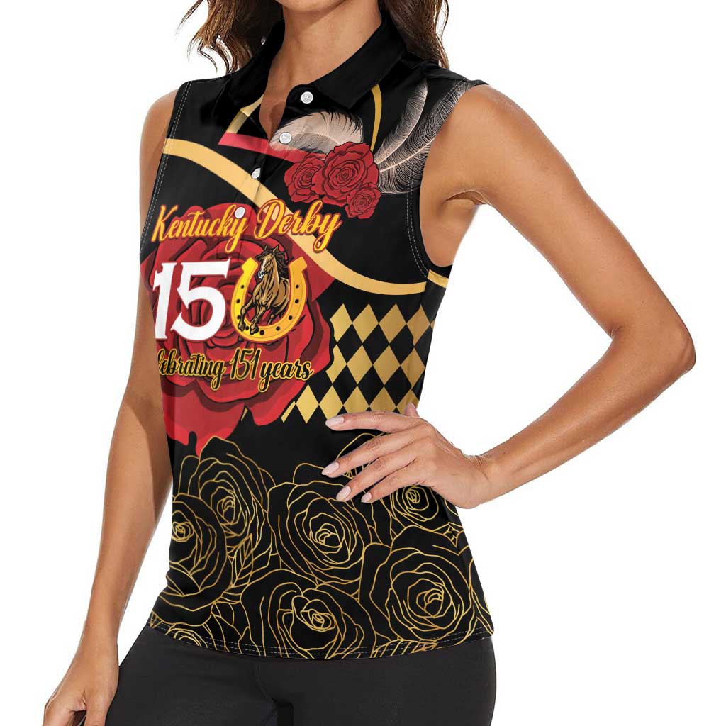 Kentucky Horse Racing Women Sleeveless Polo Shirt Celebrating 151 Years Horseshoe With Roses