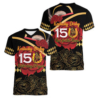 Kentucky Horse Racing Women V-Neck T-Shirt Celebrating 151 Years Horseshoe With Roses