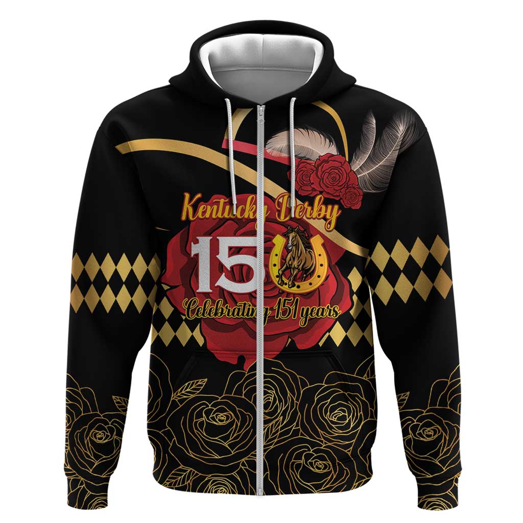 Kentucky Horse Racing Zip Hoodie Celebrating 151 Years Horseshoe With Roses