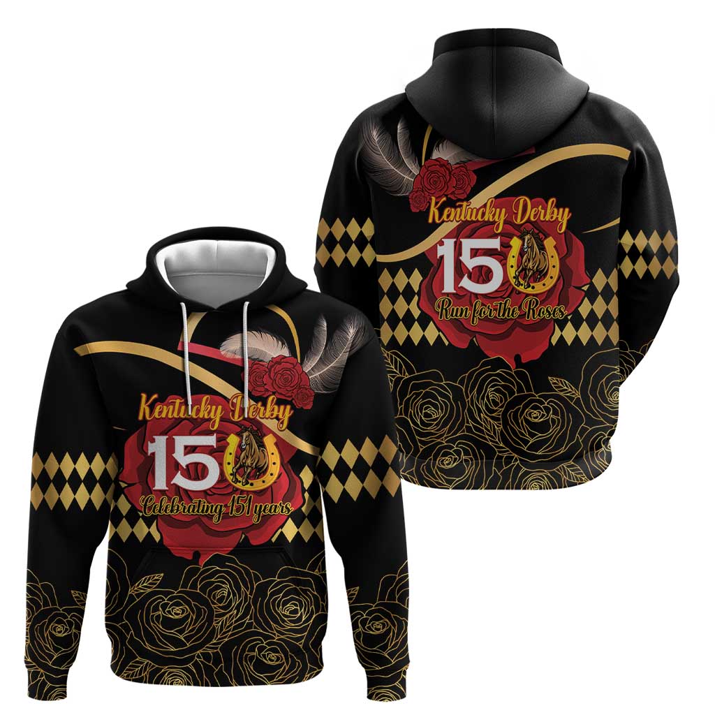 Kentucky Horse Racing Zip Hoodie Celebrating 151 Years Horseshoe With Roses
