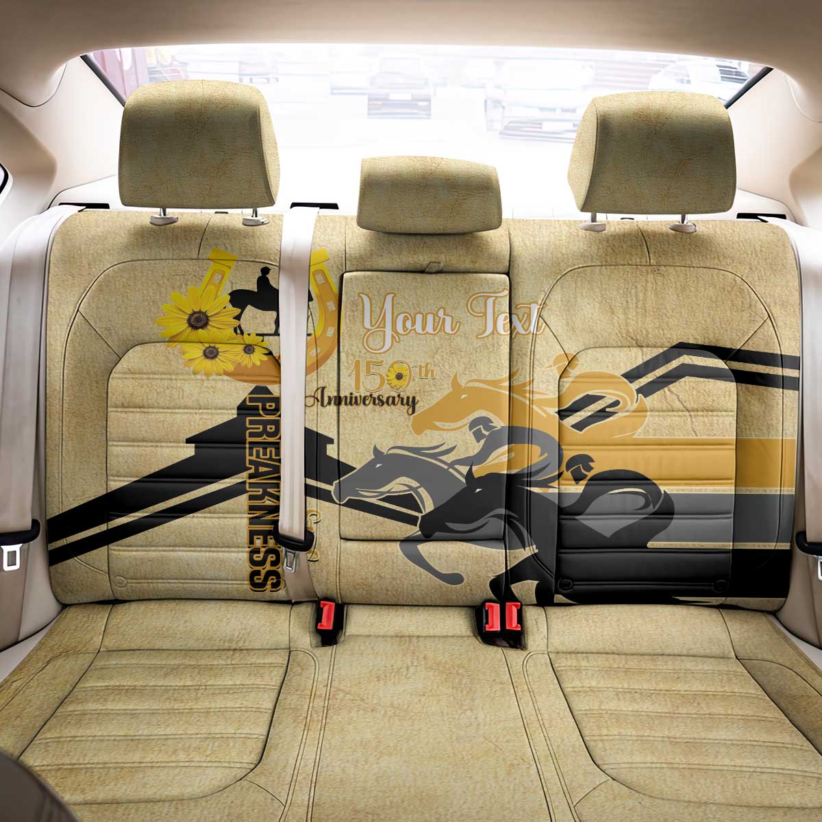 Personalized Preakness Horse Racing Back Car Seat Cover 150th Anniversary Run For The Black-Eyed Susans