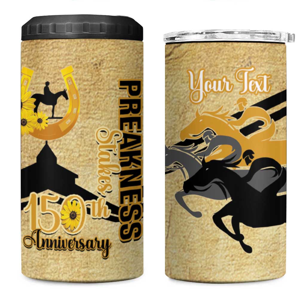Personalized Preakness Horse Racing 4 in 1 Can Cooler Tumbler 150th Anniversary Run For The Black-Eyed Susans