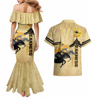 Personalized Preakness Horse Racing Couples Matching Mermaid Dress and Hawaiian Shirt 150th Anniversary Run For The Black-Eyed Susans