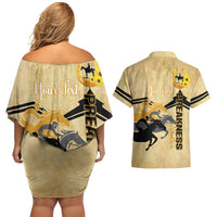 Personalized Preakness Horse Racing Couples Matching Off Shoulder Short Dress and Hawaiian Shirt 150th Anniversary Run For The Black-Eyed Susans