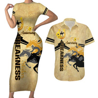 Personalized Preakness Horse Racing Couples Matching Short Sleeve Bodycon Dress and Hawaiian Shirt 150th Anniversary Run For The Black-Eyed Susans