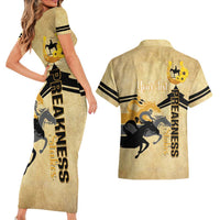 Personalized Preakness Horse Racing Couples Matching Short Sleeve Bodycon Dress and Hawaiian Shirt 150th Anniversary Run For The Black-Eyed Susans