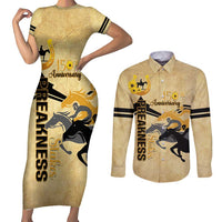 Personalized Preakness Horse Racing Couples Matching Short Sleeve Bodycon Dress and Long Sleeve Button Shirt 150th Anniversary Run For The Black-Eyed Susans