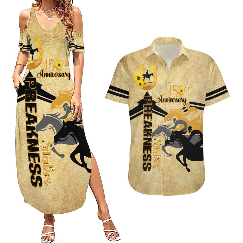 Personalized Preakness Horse Racing Couples Matching Summer Maxi Dress and Hawaiian Shirt 150th Anniversary Run For The Black-Eyed Susans