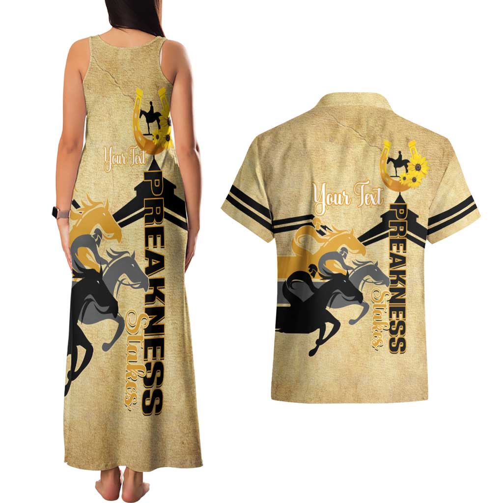 Personalized Preakness Horse Racing Couples Matching Tank Maxi Dress and Hawaiian Shirt 150th Anniversary Run For The Black-Eyed Susans