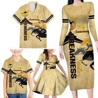 Personalized Preakness Horse Racing Family Matching Long Sleeve Bodycon Dress and Hawaiian Shirt 150th Anniversary Run For The Black-Eyed Susans