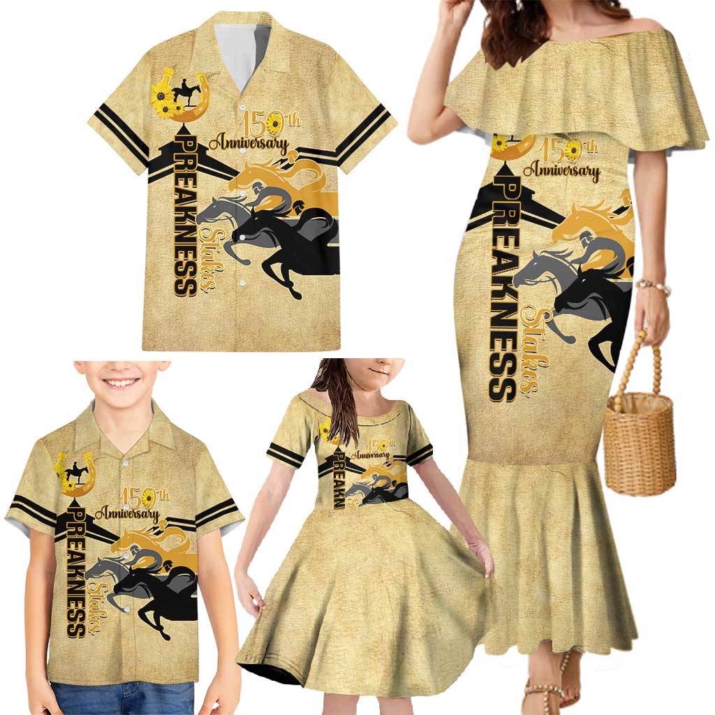 Personalized Preakness Horse Racing Family Matching Mermaid Dress and Hawaiian Shirt 150th Anniversary Run For The Black-Eyed Susans