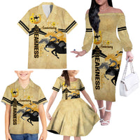 Personalized Preakness Horse Racing Family Matching Off The Shoulder Long Sleeve Dress and Hawaiian Shirt 150th Anniversary Run For The Black-Eyed Susans