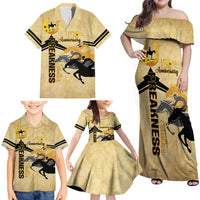 Personalized Preakness Horse Racing Family Matching Off Shoulder Maxi Dress and Hawaiian Shirt 150th Anniversary Run For The Black-Eyed Susans