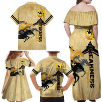 Personalized Preakness Horse Racing Family Matching Off Shoulder Maxi Dress and Hawaiian Shirt 150th Anniversary Run For The Black-Eyed Susans