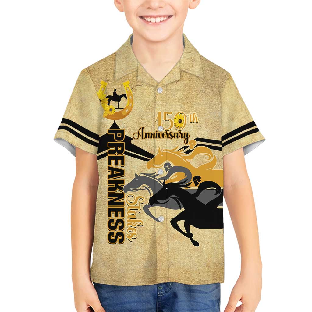 Personalized Preakness Horse Racing Family Matching Off Shoulder Maxi Dress and Hawaiian Shirt 150th Anniversary Run For The Black-Eyed Susans