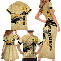 Personalized Preakness Horse Racing Family Matching Short Sleeve Bodycon Dress and Hawaiian Shirt 150th Anniversary Run For The Black-Eyed Susans