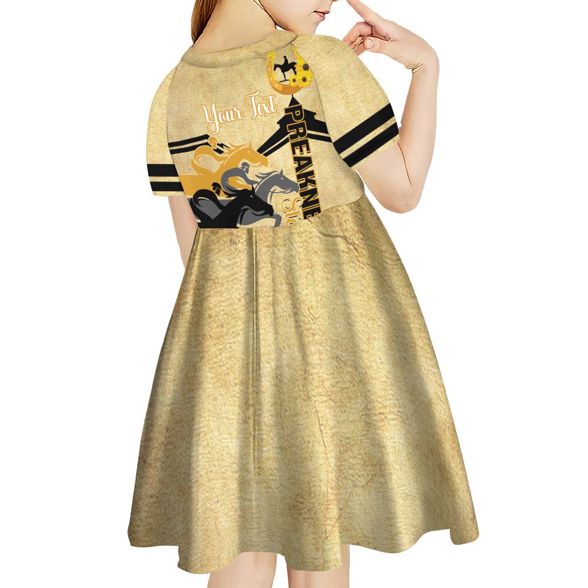 Personalized Preakness Horse Racing Kid Short Sleeve Dress 150th Anniversary Run For The Black-Eyed Susans