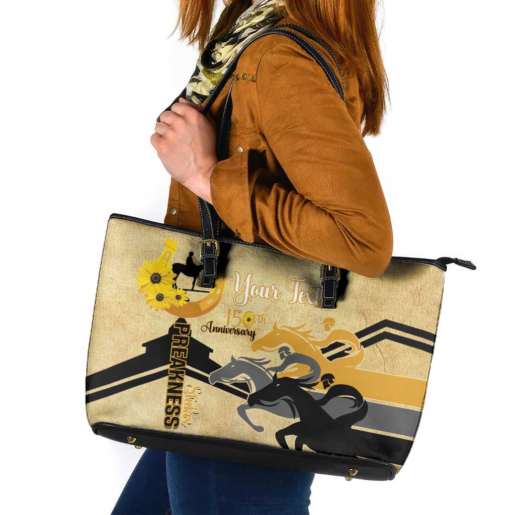 Personalized Preakness Horse Racing Leather Tote Bag 150th Anniversary Run For The Black-Eyed Susans