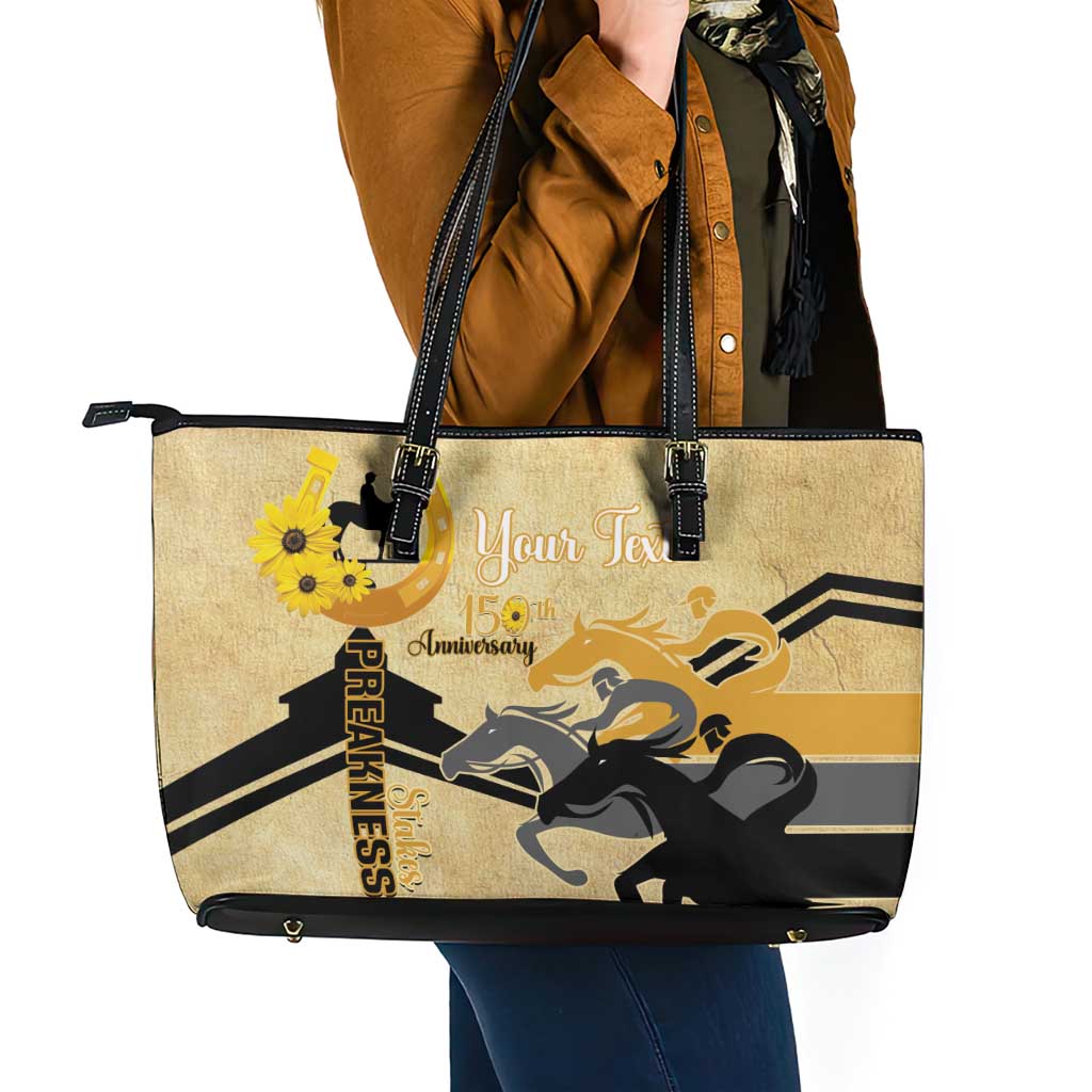 Personalized Preakness Horse Racing Leather Tote Bag 150th Anniversary Run For The Black-Eyed Susans
