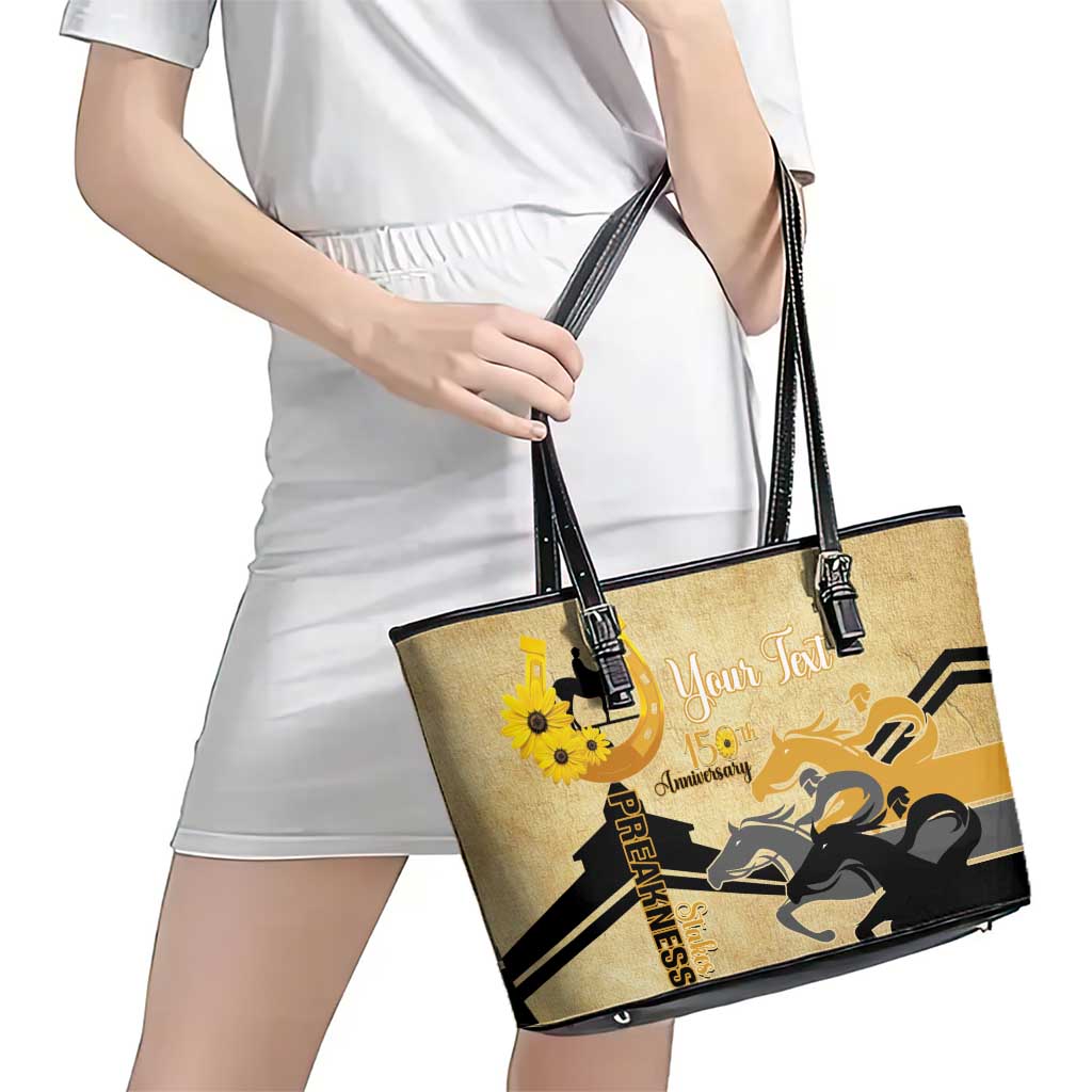 Personalized Preakness Horse Racing Leather Tote Bag 150th Anniversary Run For The Black-Eyed Susans