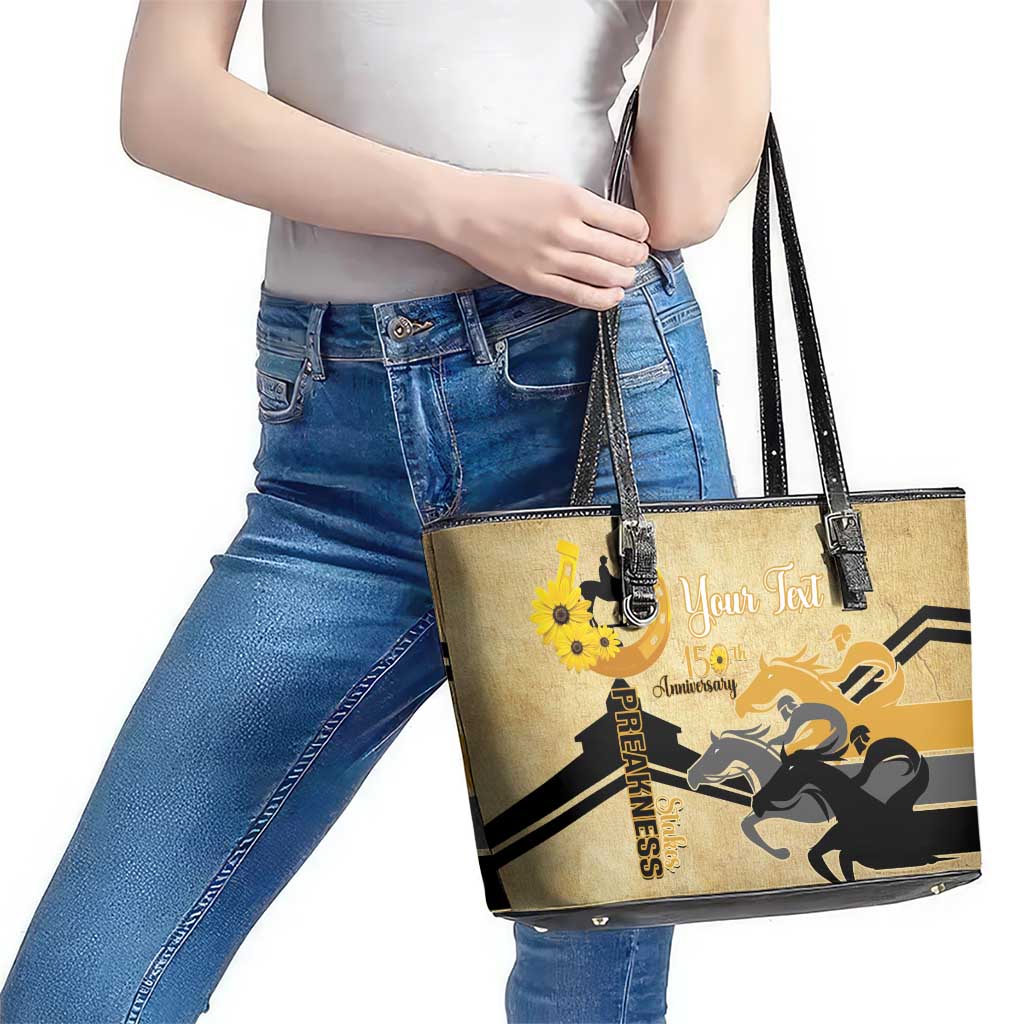 Personalized Preakness Horse Racing Leather Tote Bag 150th Anniversary Run For The Black-Eyed Susans