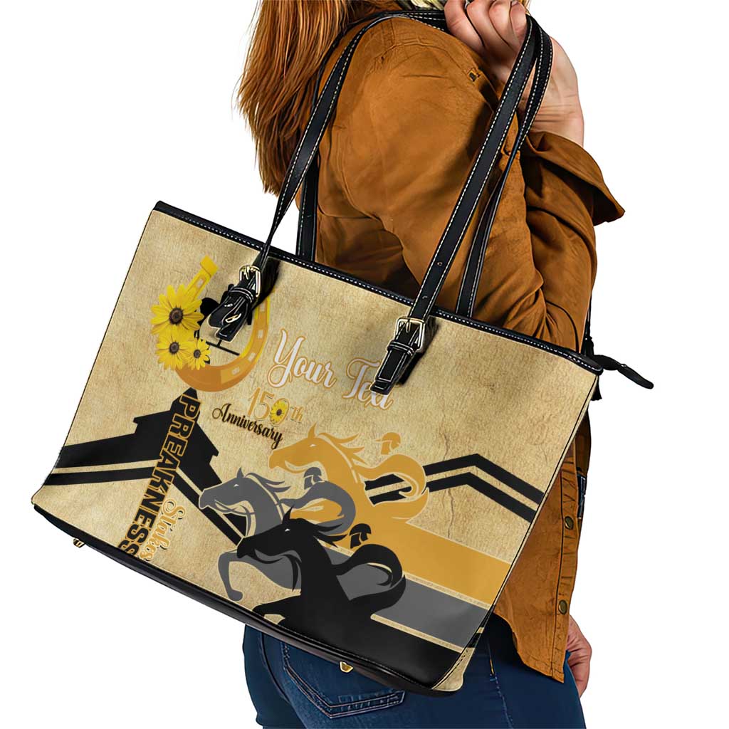Personalized Preakness Horse Racing Leather Tote Bag 150th Anniversary Run For The Black-Eyed Susans