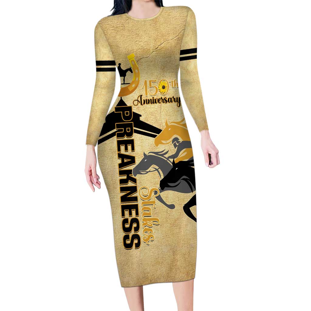 Personalized Preakness Horse Racing Long Sleeve Bodycon Dress 150th Anniversary Run For The Black-Eyed Susans