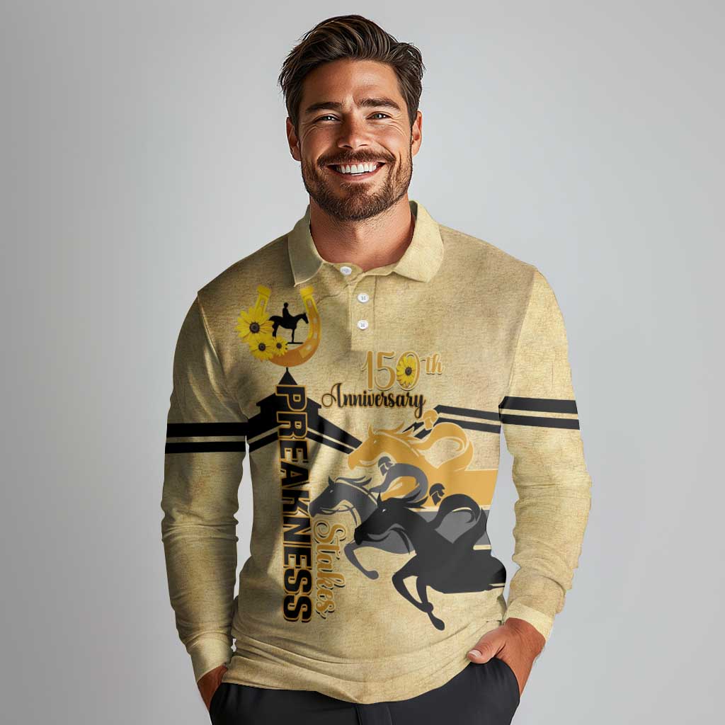 Personalized Preakness Horse Racing Long Sleeve Polo Shirt 150th Anniversary Run For The Black-Eyed Susans