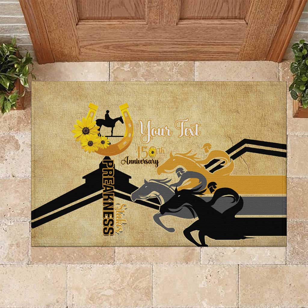 Personalized Preakness Horse Racing Rubber Doormat 150th Anniversary Run For The Black-Eyed Susans