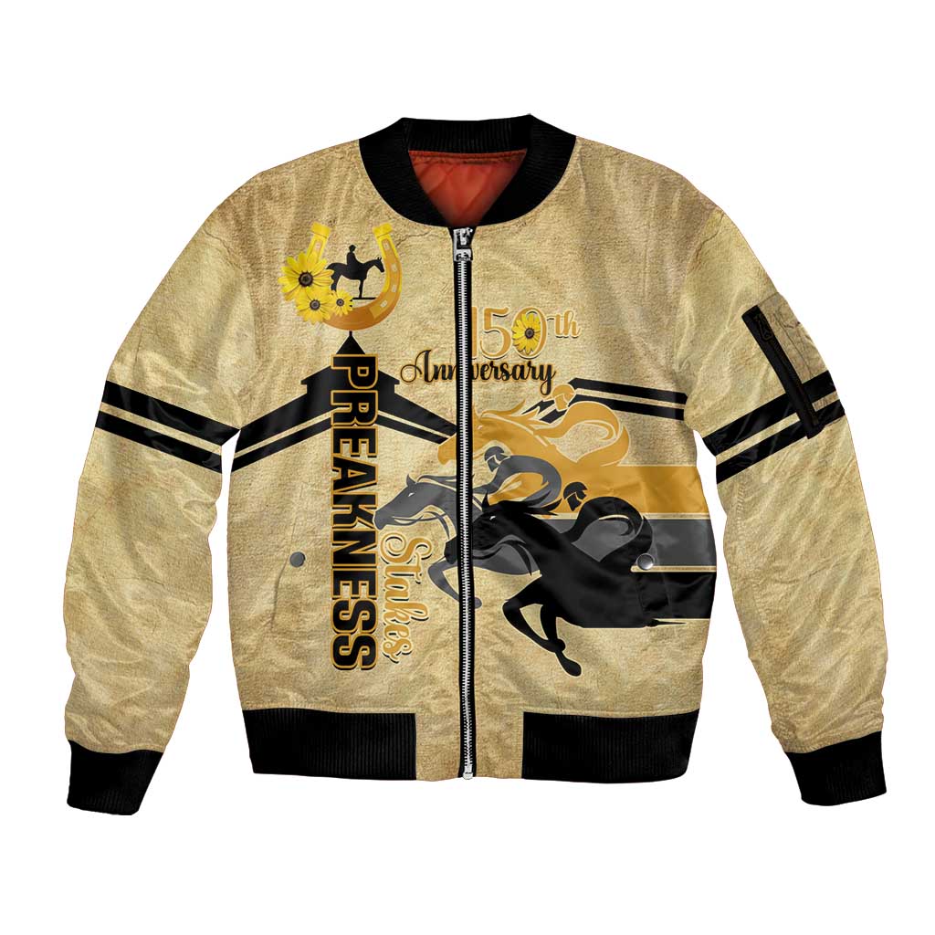 Personalized Preakness Horse Racing Sleeve Zip Bomber Jacket 150th Anniversary Run For The Black-Eyed Susans