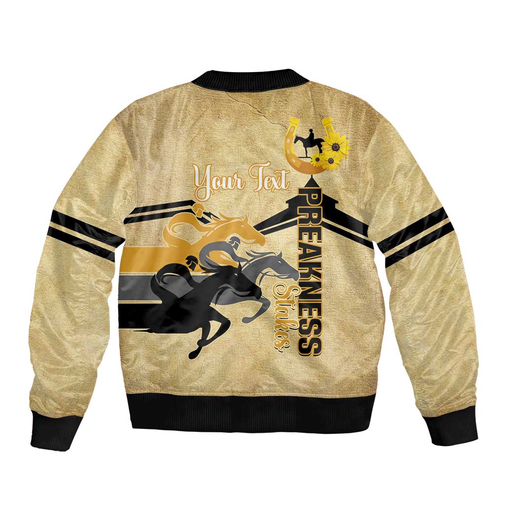 Personalized Preakness Horse Racing Sleeve Zip Bomber Jacket 150th Anniversary Run For The Black-Eyed Susans