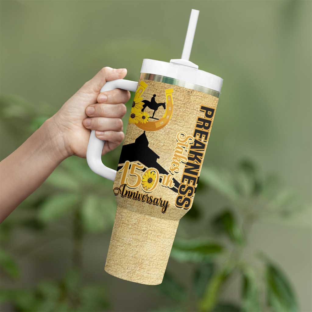 Personalized Preakness Horse Racing Tumbler With Handle 150th Anniversary Run For The Black-Eyed Susans