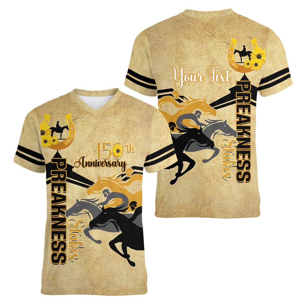 Personalized Preakness Horse Racing Women V-Neck T-Shirt 150th Anniversary Run For The Black-Eyed Susans