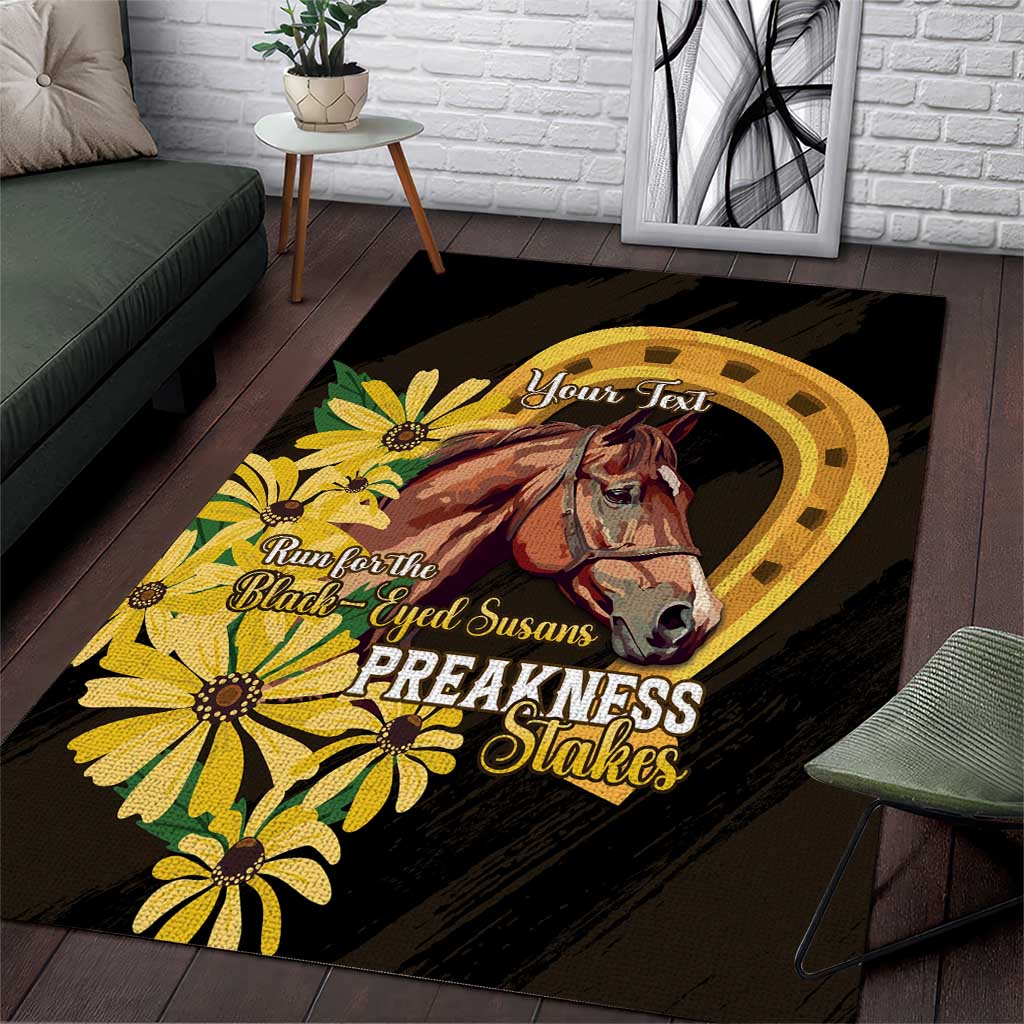 Personalized Preakness Horse Racing Area Rug Horseshoe With Black-Eyed Susans