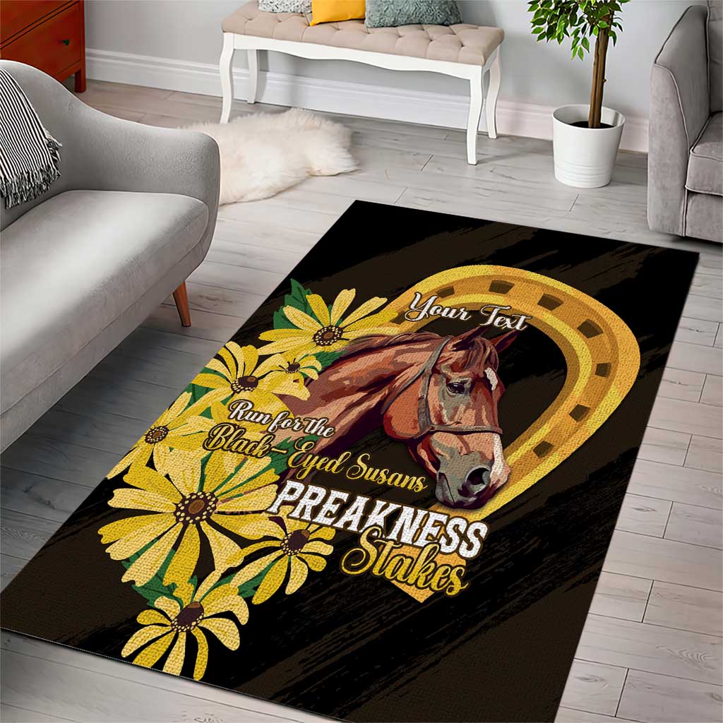 Personalized Preakness Horse Racing Area Rug Horseshoe With Black-Eyed Susans