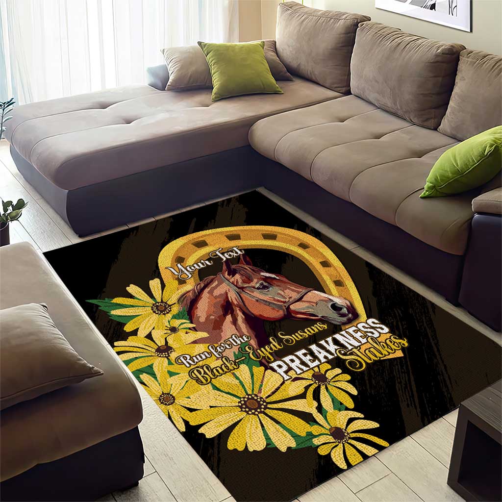 Personalized Preakness Horse Racing Area Rug Horseshoe With Black-Eyed Susans