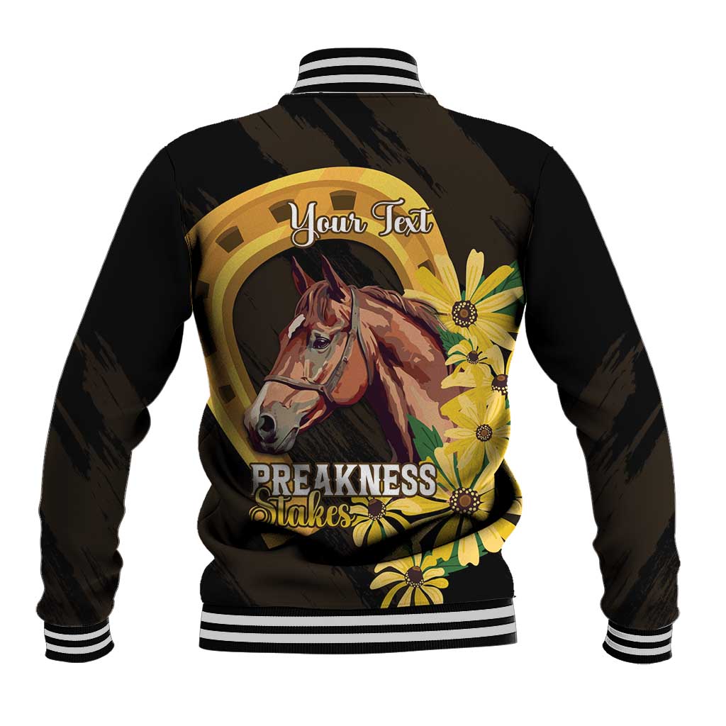 Personalized Preakness Horse Racing Baseball Jacket Horseshoe With Black-Eyed Susans