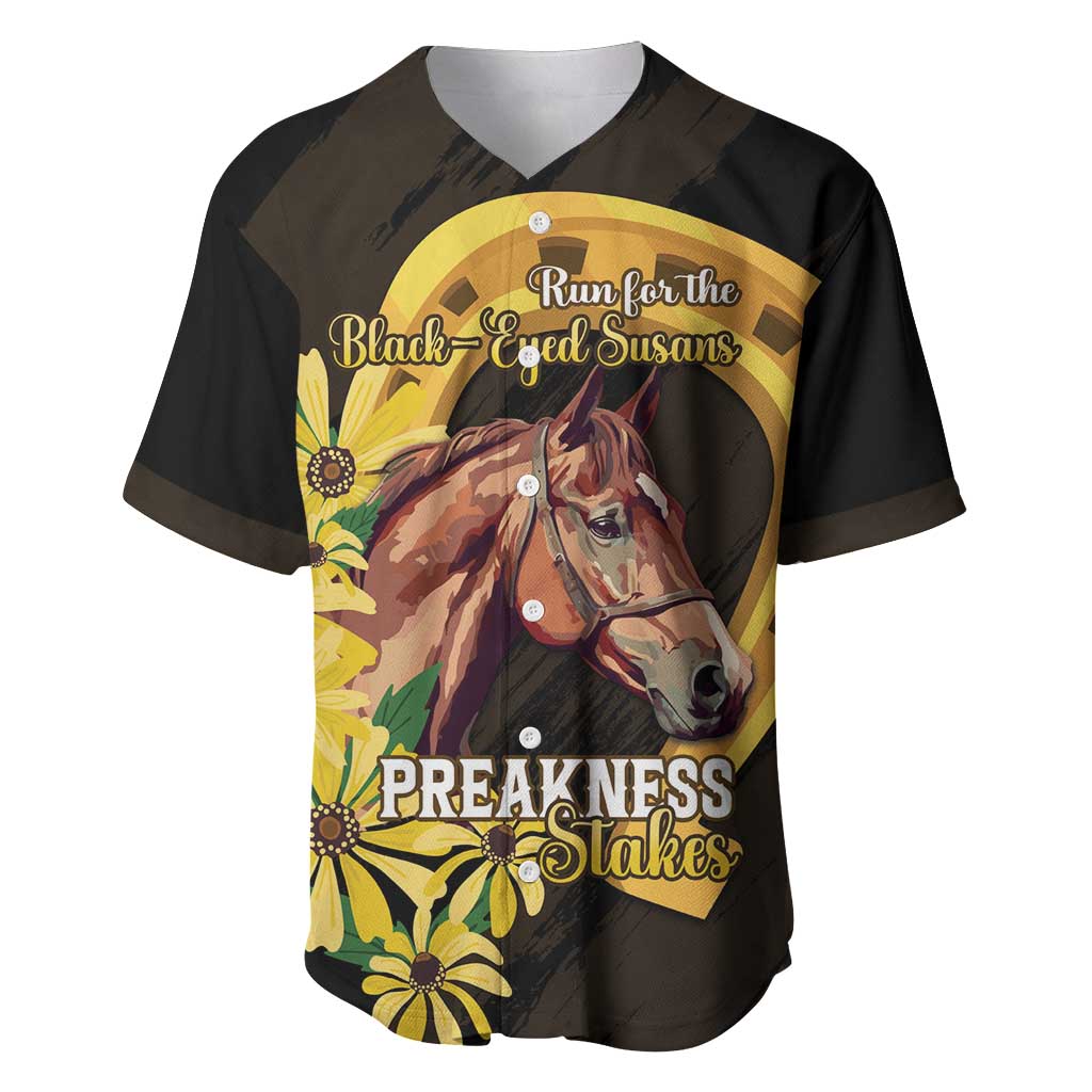 Personalized Preakness Horse Racing Baseball Jersey Horseshoe With Black-Eyed Susans
